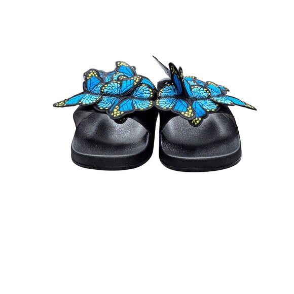 Butterfly Applique Slide Sandals Womens Size 9 Black & Blue - Picture 5 of 8